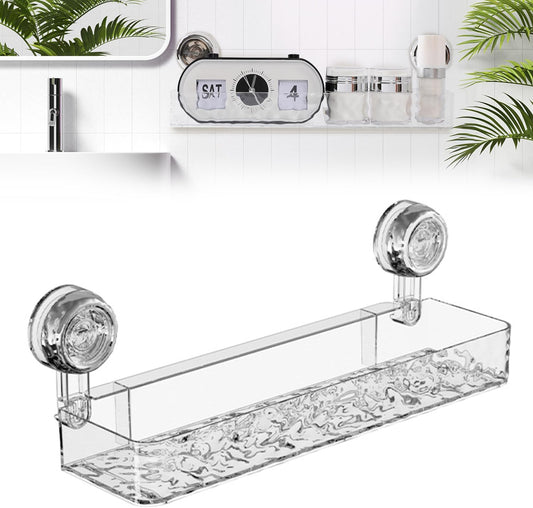 Corrugated Suction Cup Storage Holder,Movable Shower Shelf Suction Cup,Shower Caddy Large Organizer Bathroom,No-Drill Wall Mounted Bathroom Storage Rack Shelf(White)