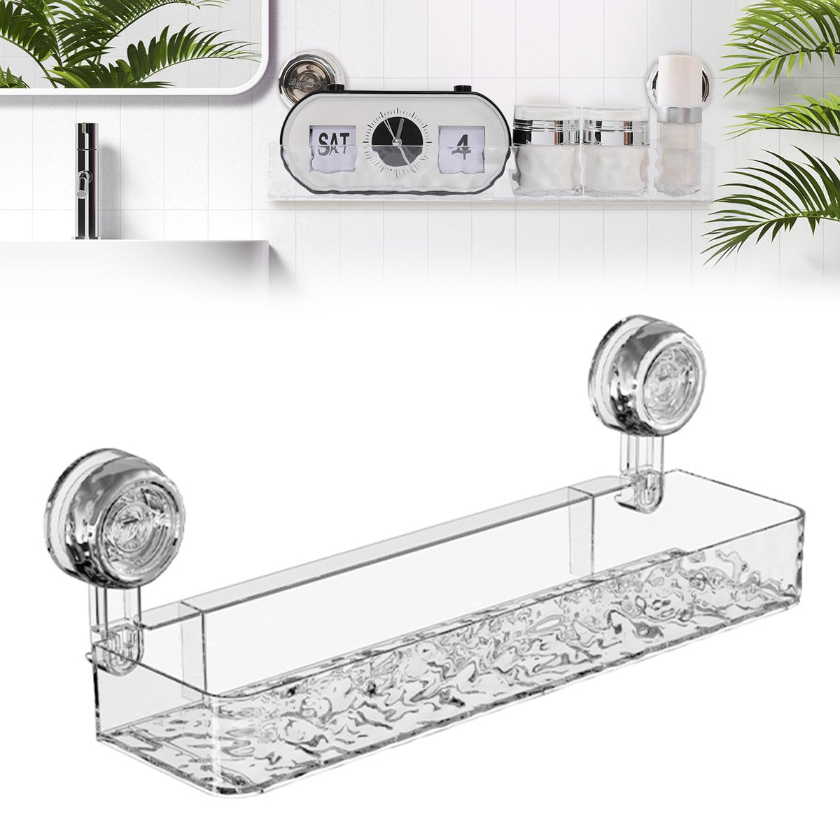 Corrugated Suction Cup Storage Holder,Movable Shower Shelf Suction Cup,Shower Caddy Large Organizer Bathroom,No-Drill Wall Mounted Bathroom Storage Rack Shelf(White)