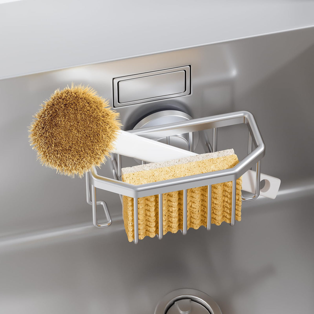 TAILI Sponge Holder for Kitchen Sink with Strong Suction Cup-Silver