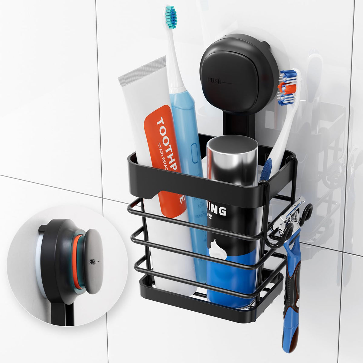 TAILI Patented Suction Cup Toothbrush Holders for Bathrooms, Black