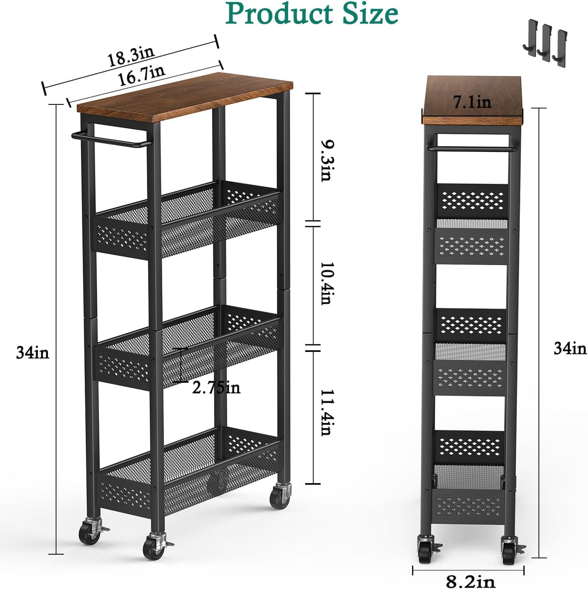XYZLVSI Utility Slim Storage Cart, 4 Tier Kitchen Narrow Shelf on Wheels