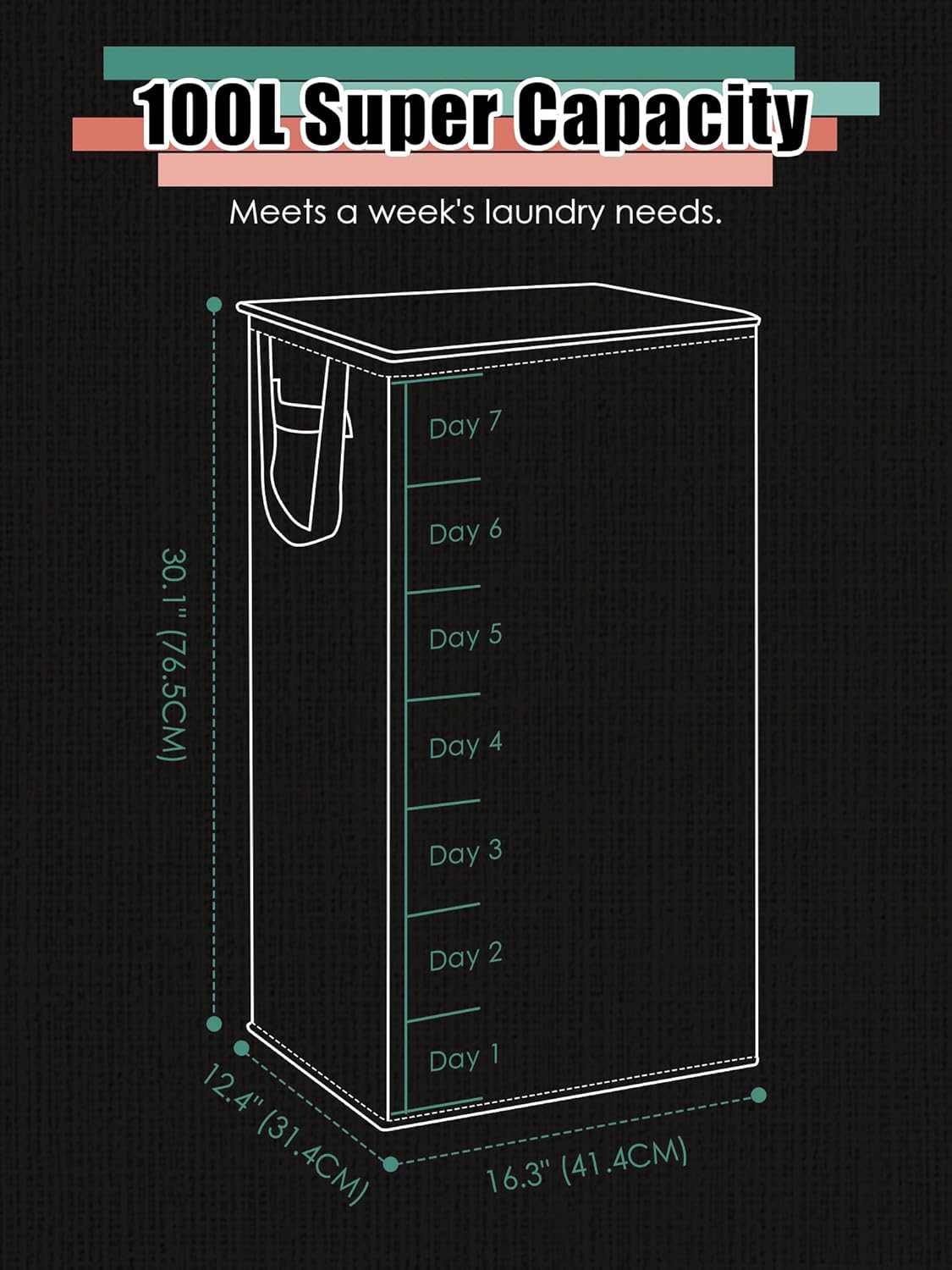 WTREE Laundry Hamper with Lid, Reinforced Sturdy Clothes Hamper with Anti-Puncture Base, Large Collapsible Laundry Basket with Removable Liner Bag, Tall Dirty Clothes Bin for Family, 100L Grey