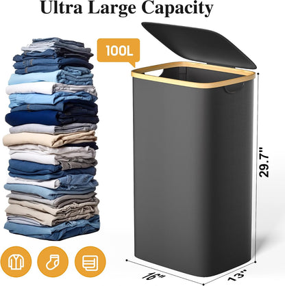 Foluck 100L Laundry Hamper with Lid Removable Bag and Bamboo Handles