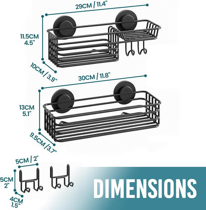 TAILI 2 Pack Shower Caddy Suction Cup, Heavy Duty Shower Organizer, Black