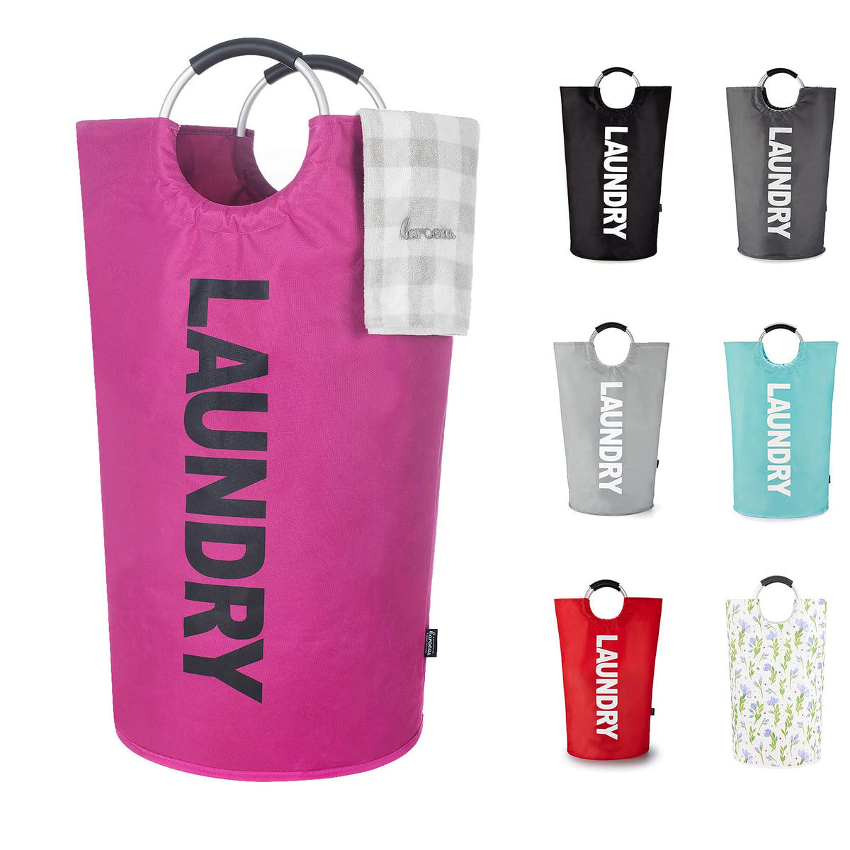 Caroeas Tall Laundry Basket 90L, Large Hamper, Freestanding Laundry Bag