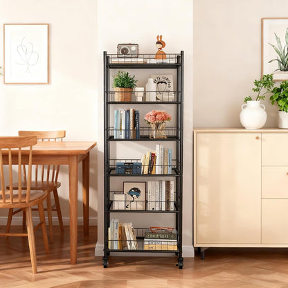 Utility Slim Storage Cart 6 Tier Narrow Metal Frame Carts