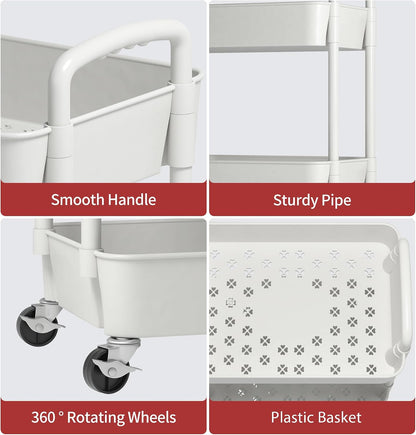 Sywhitta 4-Tier Plastic Rolling Utility Cart with Wheels for Storage,White
