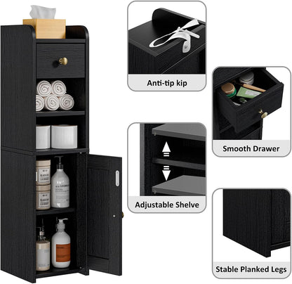 Lomojo Small Bathroom Storage Cabinet with Drawer,7.75L*7.75D*29.6H(Black)