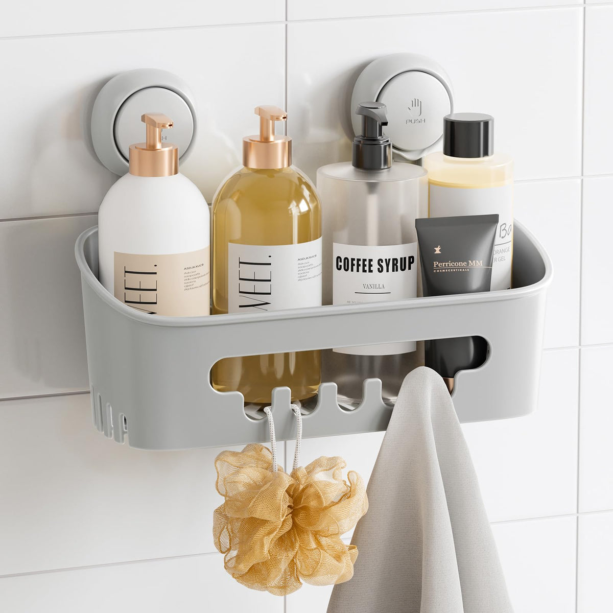 TAILI Shower Caddy Suction Cup Bathroom Organizer Shelves Frosted Clear 2pack