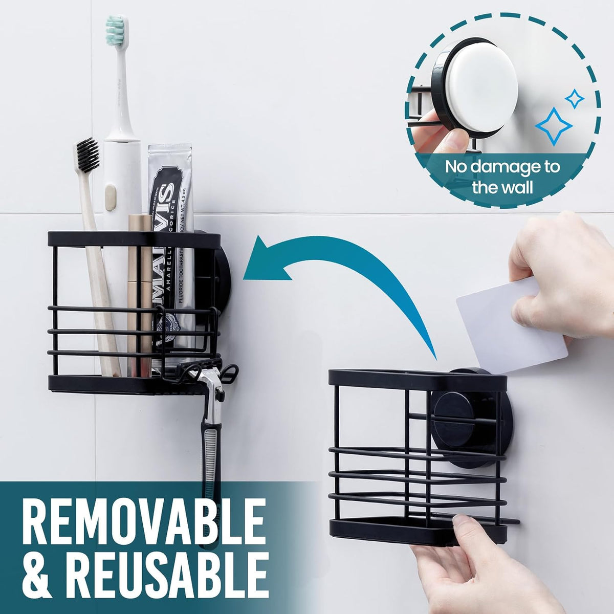 TAILI Patented Suction Cup Toothbrush Holders for Bathrooms, Black