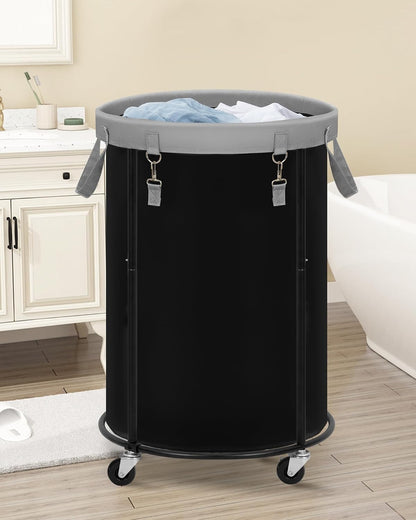 STORAGE MANIAC Rolling Laundry Hamper with Wheels 110L Laundry Basket, Round Laundry Cart with Metal Frame and Removable Bag, Clothes Hamper for Bedroom, Bathroom, Dorm Room, Laundry Room, Black