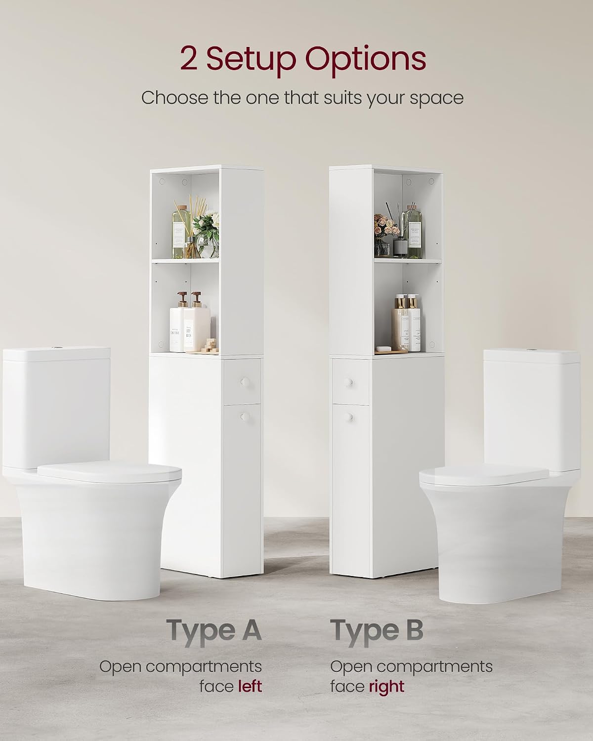 VASAGLE Slim Bathroom Storage Cabinet, Narrow Freestanding, with Drawers