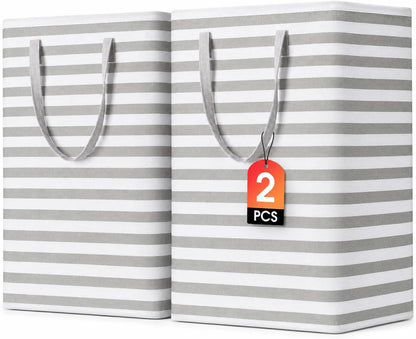 2 Pack Large Laundry Baskets, Laundry Hampers, Freestanding Waterproof Collapsible Clothes Basket with Easy Carry Handles in Laundry Room Bathroom Bedroom Dorm,Grey,75L