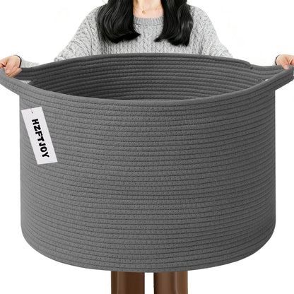 Large Woven Blanket Basket,65L Cotton Rope Laundry Basket