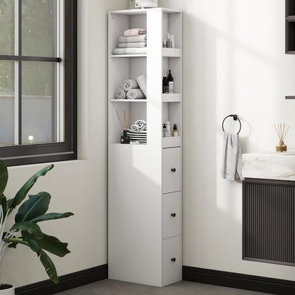 ARTETHYS Tall Narrow Bathroom Storage Cabinet with Side Rack & Drawers