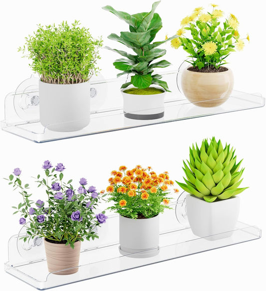 Lifewit Window Plant Shelves 14.6", 2 Pack Acrylic Suction Cup Holder