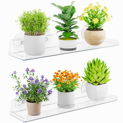 Lifewit Window Plant Shelves 14.6", 2 Pack Acrylic Suction Cup Holder