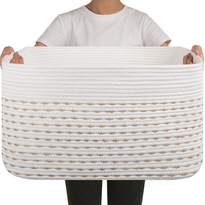 OIAHOMY 75L Large Blanket Basket Woven Cotton Rope Storage Basket Brown