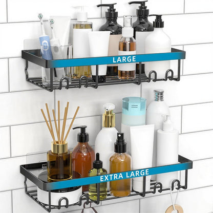 Moforoco Suction Cup Shower Caddy Shelf Organizer Rack, Black Bathroom Shelves Basket, Home Farmhouse Wall Inside Organization and Storage