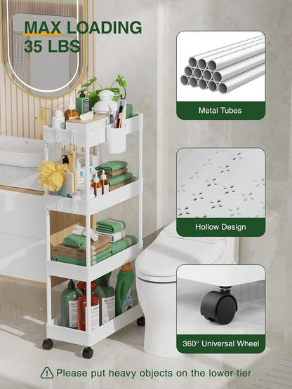 LEHOM Slim Rolling Storage Cart - 4 Tiers Bathroom Organizer Utility Cart