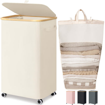 Goodpick 100L Large Rolling Laundry Basket with Wheels and Lid, Black