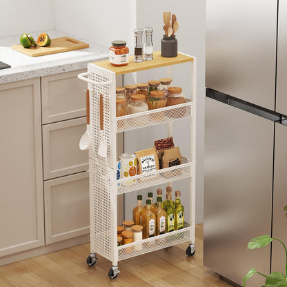 Utility Slim Storage Cart 4 Tier Rolling Laundry Room Organization Cart：