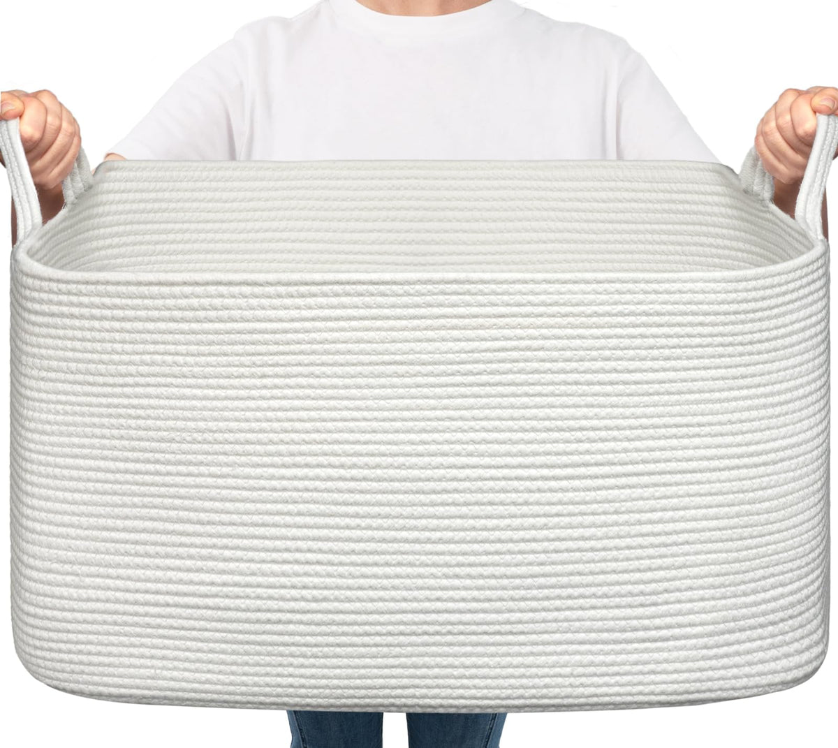 Goodpick Large Woven Rope Blanket Basket, Rectangle, Black, 75L