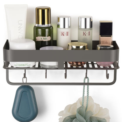 Suction Cup Shower Caddy with 5 Hooks & Towel Rrack 11.8inch Black