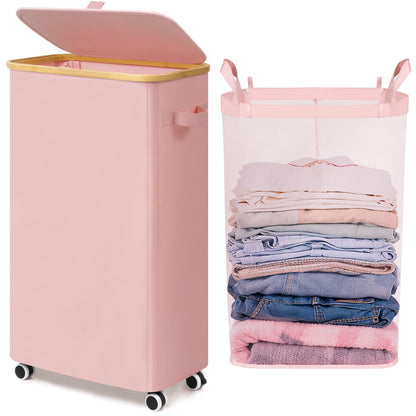 Goodpick 100L Large Rolling Laundry Basket with Wheels and Lid, Black