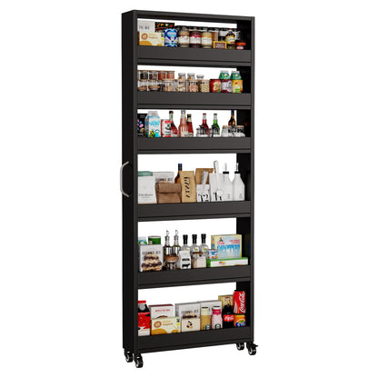 Slim Storage Cart, Lightweight 6 Tier Metal Rolling Utility Kitchen Cart on Wheels, Mobile Storage Shelving Unit Organizer for Bathroom Laundry Office Narrow Places (White, 6" D)
