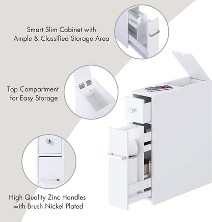 Spirich Slim Bathroom Storage Cabinet with Toilet Paper Holder, White