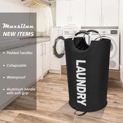 Maxsilan 90L Large Laundry Basket Bag, Collapsible Tall Hamper, Black
