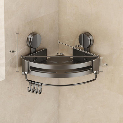 VOLPONE Corner Shower Caddy Suction Cup, 2 Pack Shower Shelves No Drilling, Showers Organizer Storage with Towel Bar & Removable Hooks, Bathroom Shower Shelf Rack for Inside Showers