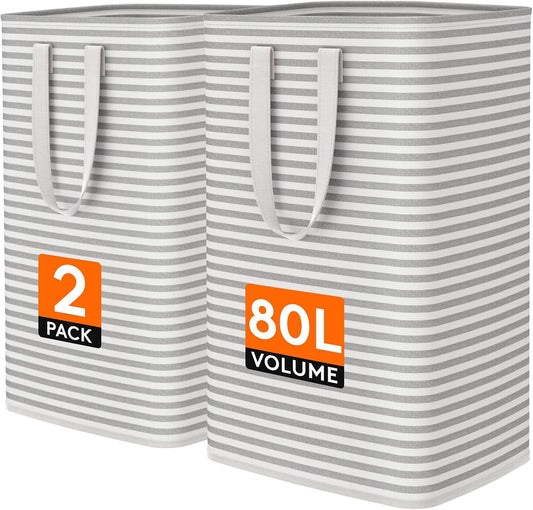 Lifewit 80L Large Laundry Baskets, Laundry Hampers Bags, 2 Pack, Grey
