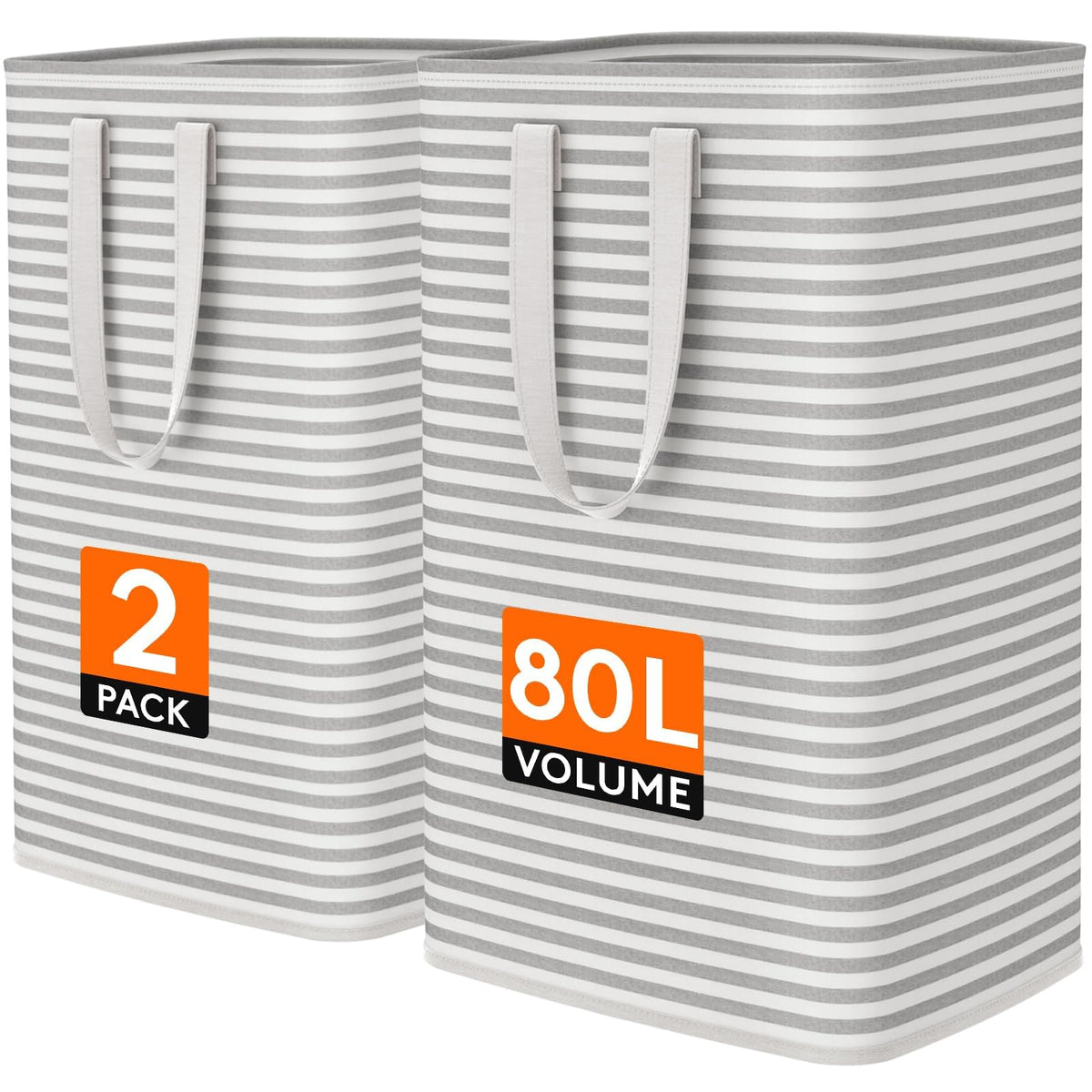 Lifewit 75L Large Laundry Baskets, Laundry Hampers Bags, 2 Pack, Grey