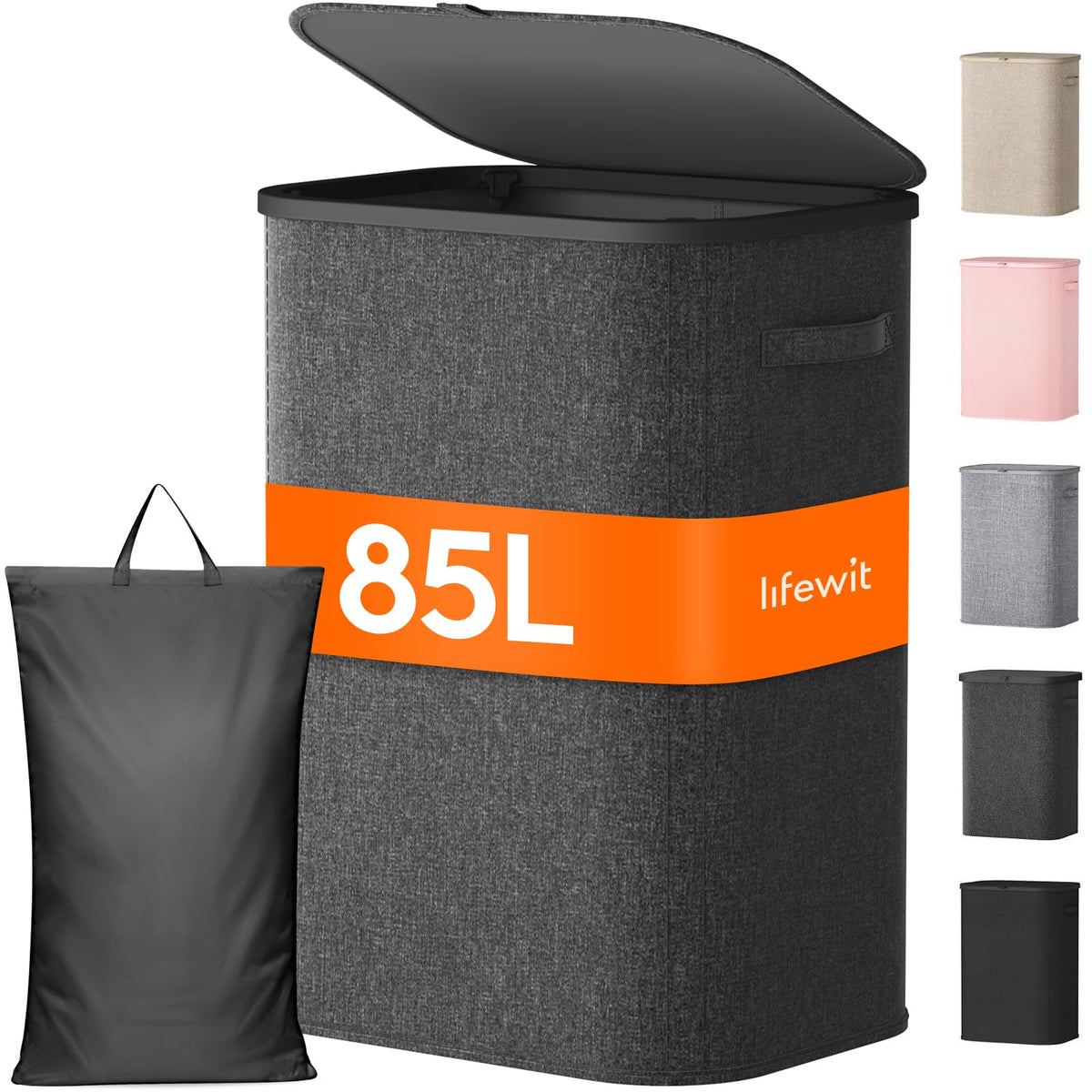 Lifewit 105L Large Laundry Hamper with Lid, Removable Inner Bag, Beige