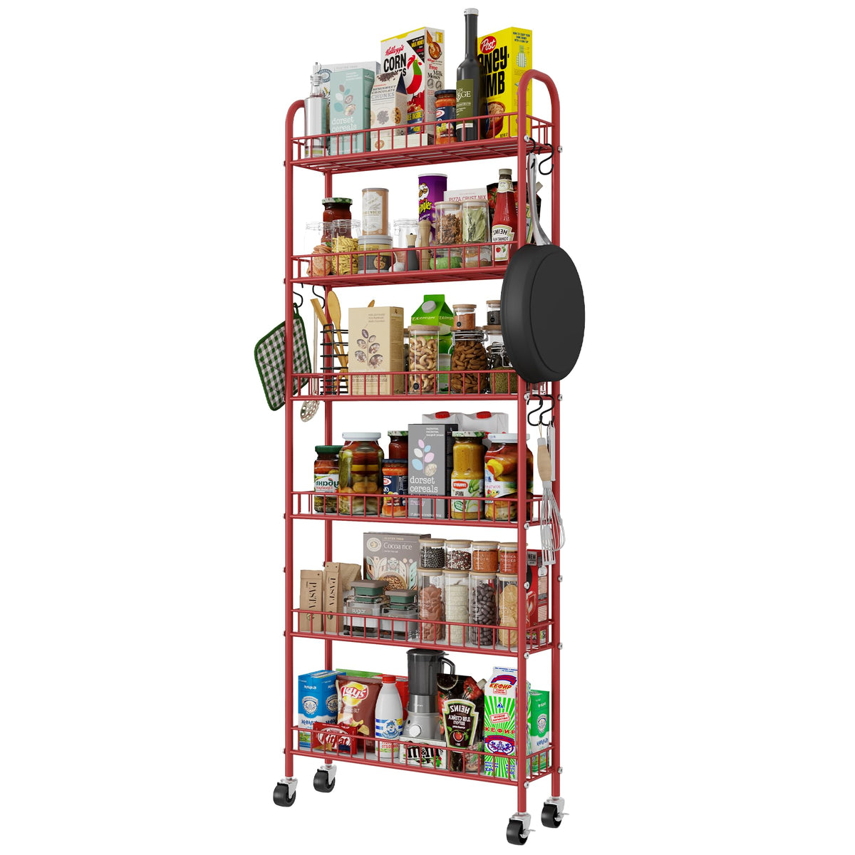 Slim Rolling Storage Cart with Wheels, Metal 6 Tier Spice Rack Mobile Shelving Unit Organizer Kitchen Utility Cart for Office Bathroom Kitchen Laundry Room Narrow Places (6inches)
