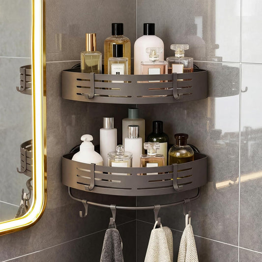 3-Tier No-Drill Storage Caddy with Hooks&Towel Bar,Organizing Solution for Bathroom,Shower&Kitchen,Holds Shampoos,Soaps,Sponges&Cleaners,Triangle