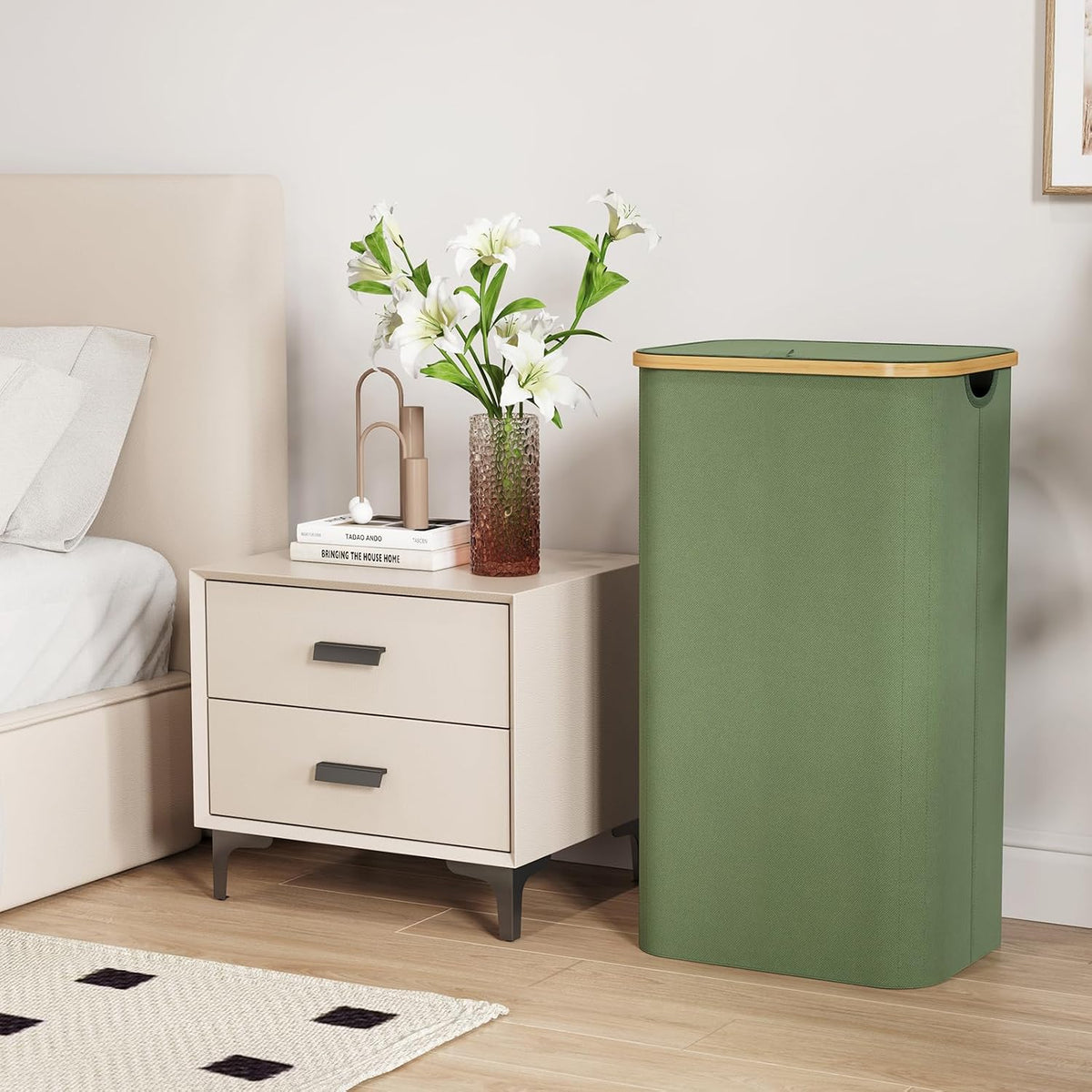 Lifewit 105L Large Laundry Basket with Lid, Removable Bags, Green