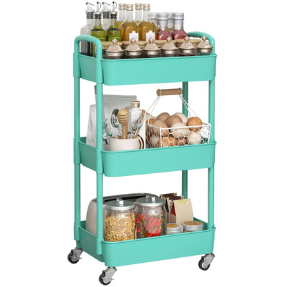 Sywhitta 4-Tier Plastic Rolling Utility Cart with Wheels for Storage,White