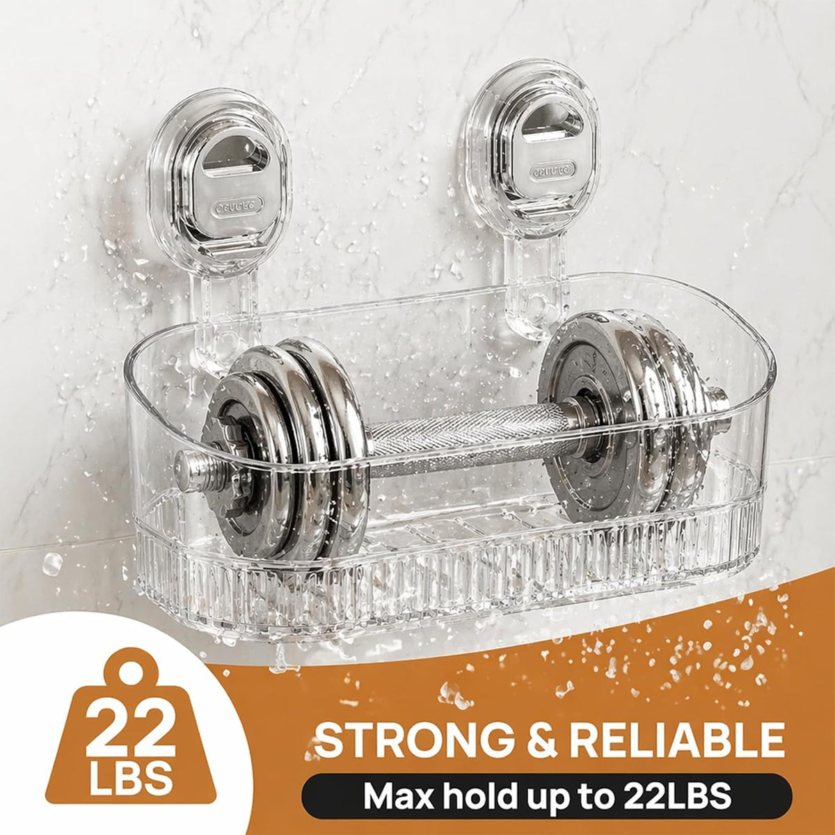 AVOKIHI Suction Cup Shower Caddy with 6 Hooks, No Drill Shower Shelf