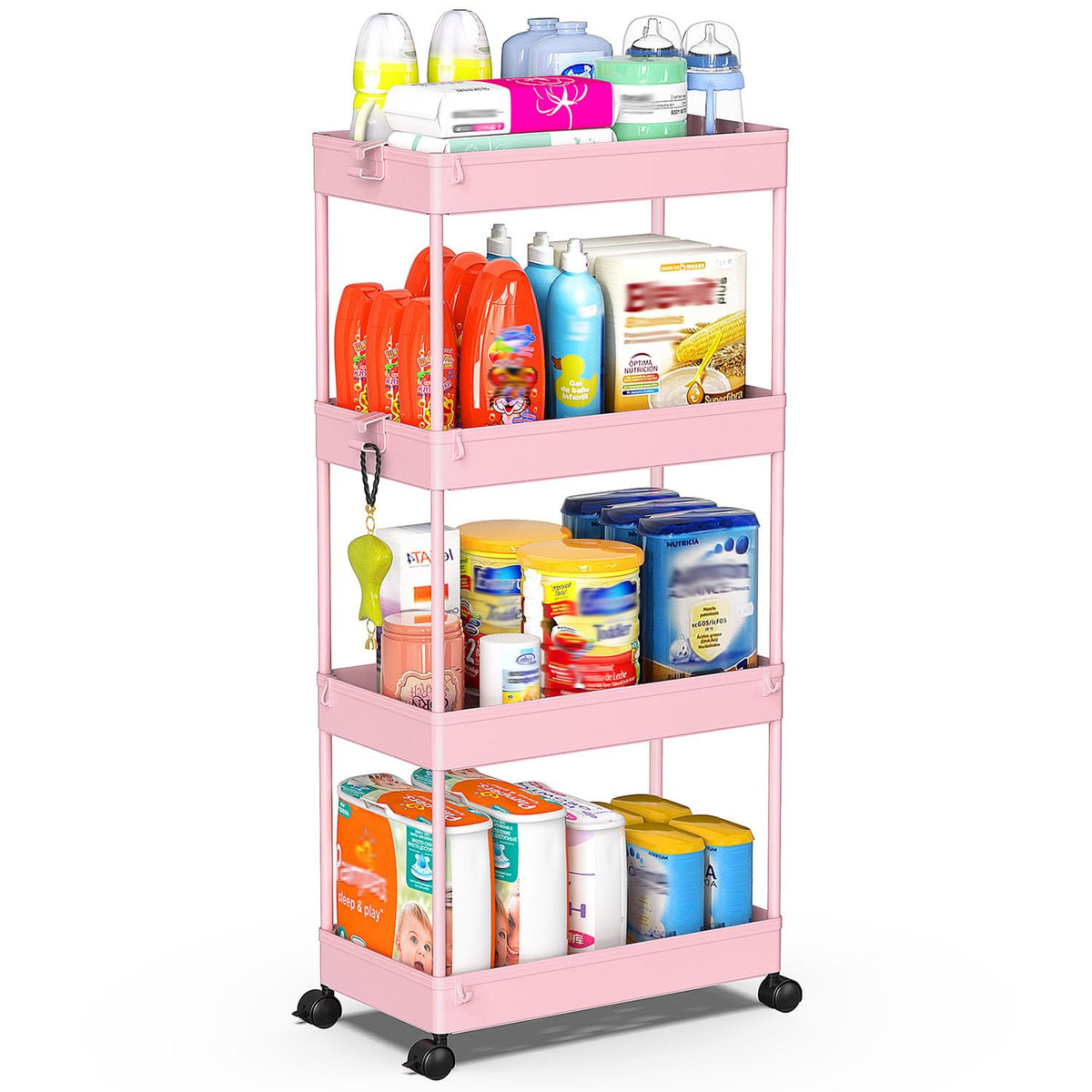 SPACEKEEPER 5 Tier Storage Rolling Cart, Bathroom Cart with Wheels, White