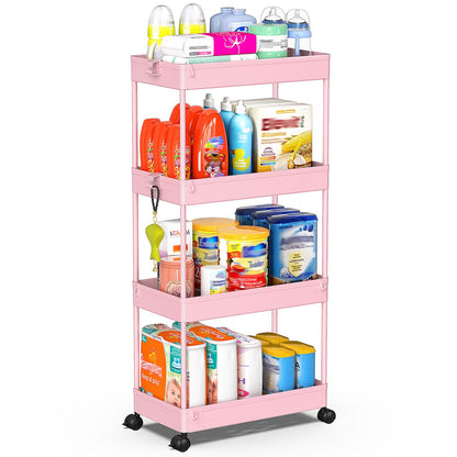 SPACEKEEPER 5 Tier Storage Rolling Cart, Bathroom Cart with Wheels, White