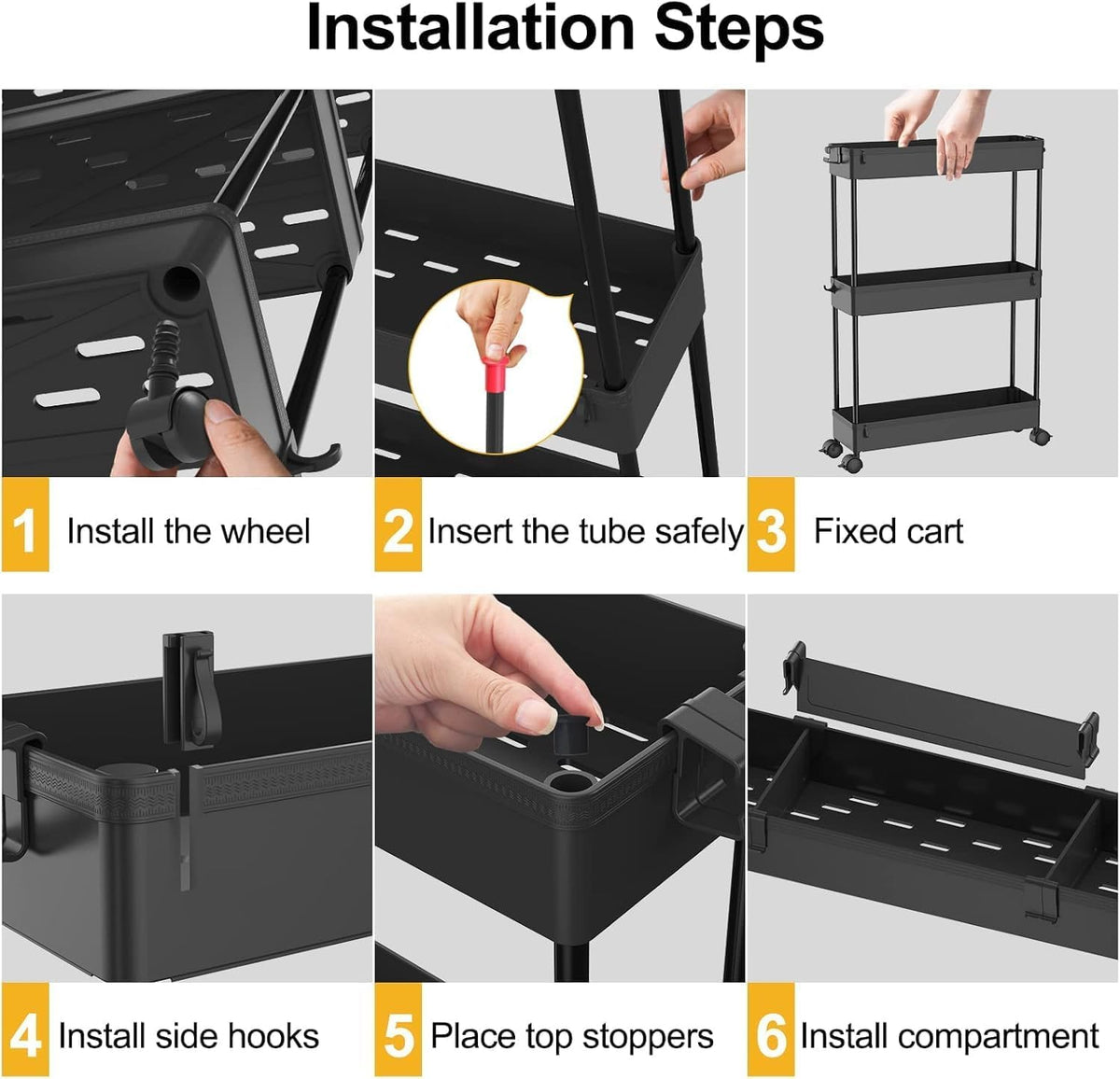 SPACELEAD Slim Storage Cart(2 Pack),4-Tier Rolling Utility Organizer