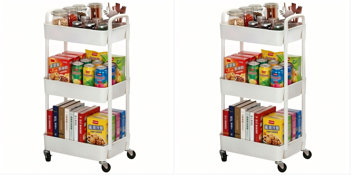 Sywhitta 4-Tier Plastic Rolling Utility Cart with Wheels for Storage,White