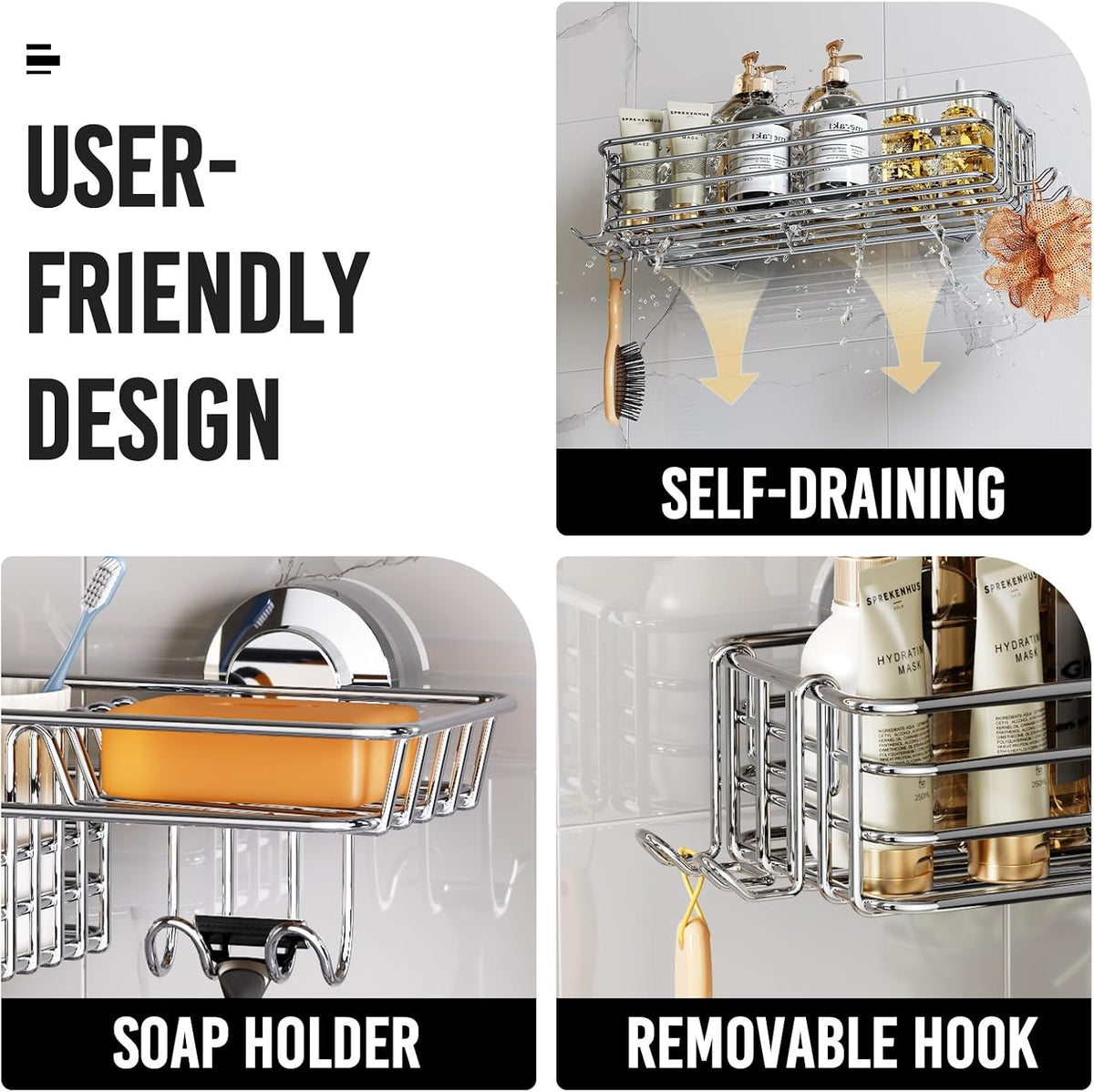 LEVERLOC Shower Caddy Suction Cup, 2 Pack Heavy Duty Bathroom Organizer