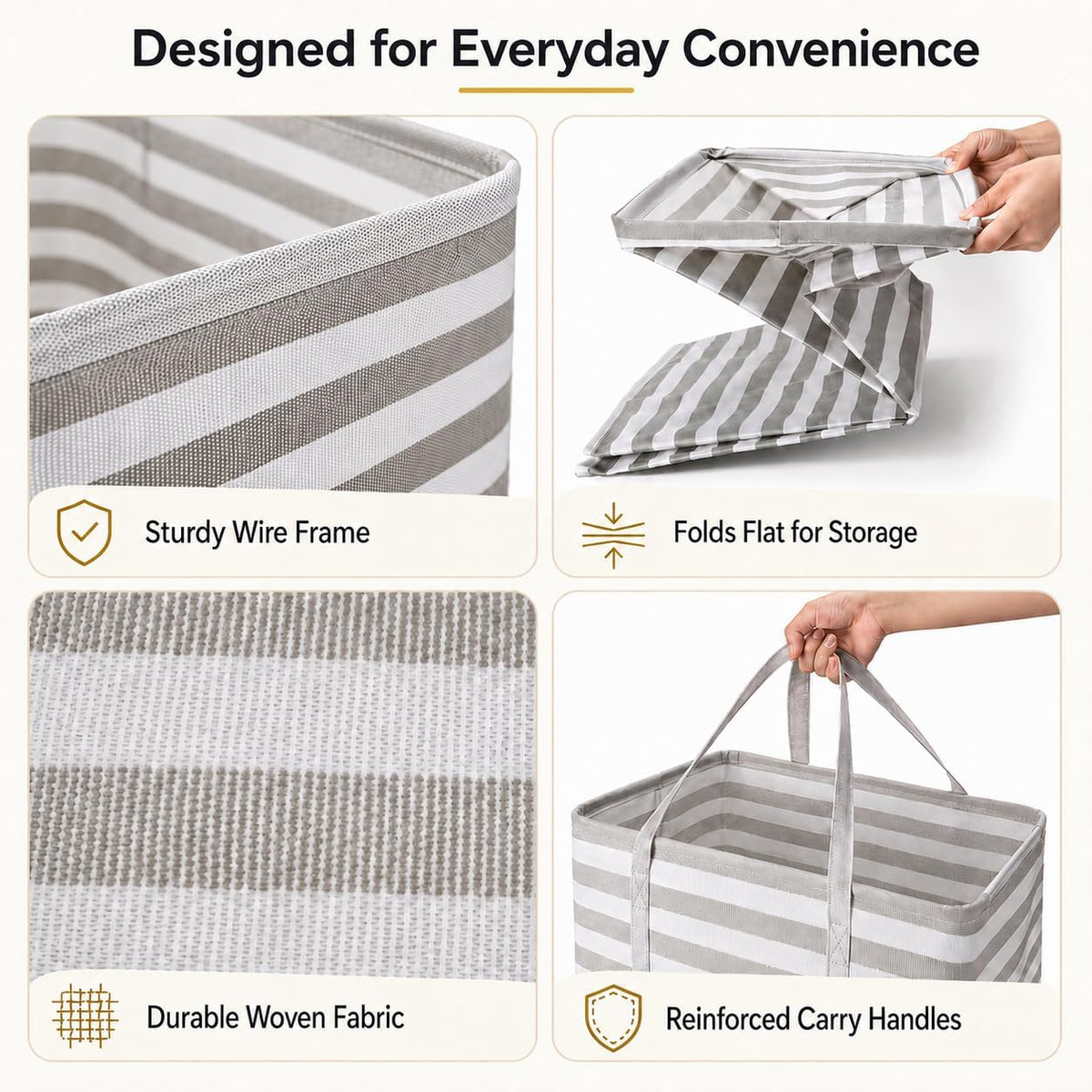 2 Pack Large Laundry Baskets, Laundry Hampers, Freestanding Waterproof Collapsible Clothes Basket with Easy Carry Handles in Laundry Room Bathroom Bedroom Dorm,Grey,75L