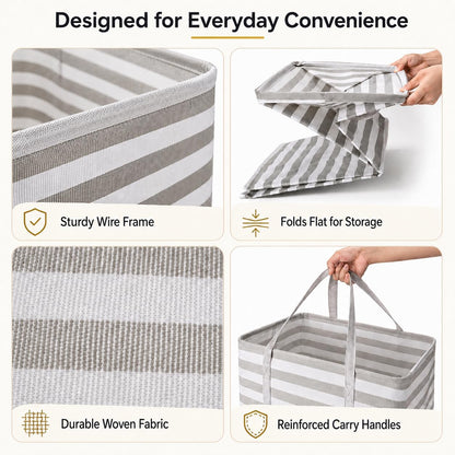 2 Pack Large Laundry Baskets, Laundry Hampers, Freestanding Waterproof Collapsible Clothes Basket with Easy Carry Handles in Laundry Room Bathroom Bedroom Dorm,Grey,75L