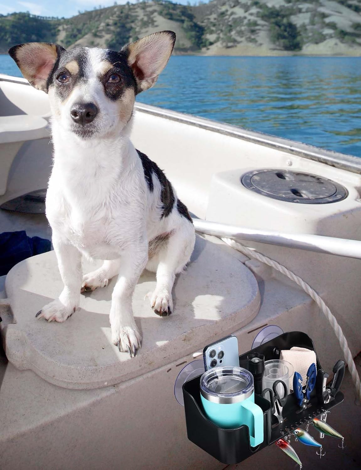 KEMIMOTO Boat Cup Holder, Caddy Organizer Installed With Screws/Suction Cups on Any Flat Surface, Storage Organizer, Cockpit Storage Box Marine Cup Holder for Bass Kayak Jon Pontoon Boat Accessories