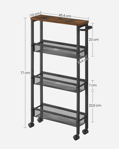 VASAGLE 4-Tier Slim Rolling Storage cart with Wheels, 5.1 Inches, Metal